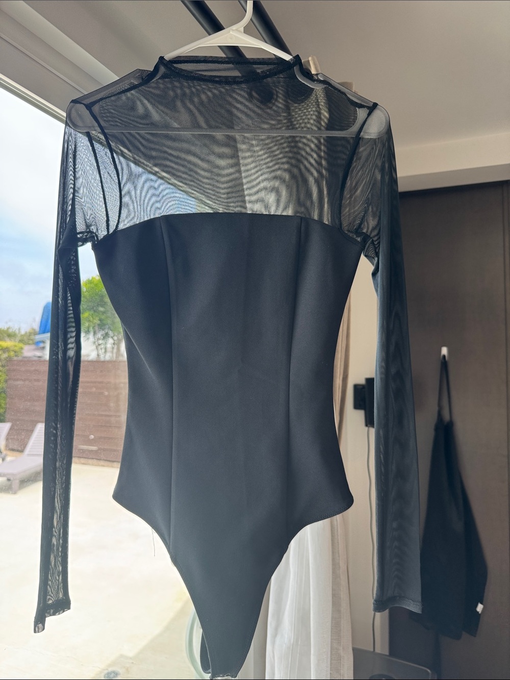 Abercrombie & Fitch Black Sheer Yoke Long-Sleeve Bodysuit